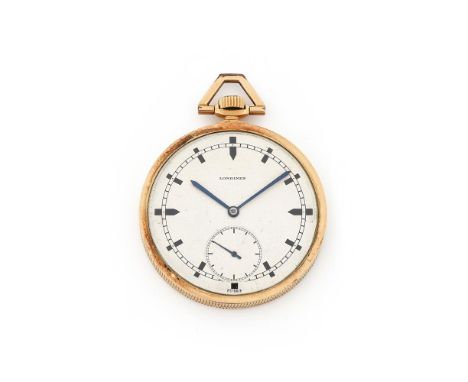 LONGINES A GOLD KEYLESS WIND OPEN FACE POCKET WATCH, SWITZERLAND 1893 - 1934 .750 MARKMovement: Bimetallic split balance, ove
