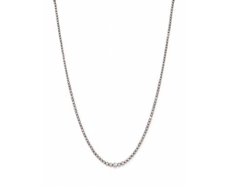 A DIAMOND LINE NECKLACE  Composed of a graduated row of brilliant cut diamonds, approximately 4.00 carats total, stamped 18K 