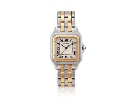 CARTIER, PANTHERE A MID-SIZE BI-METAL BRACELET WATCH WITH DATE, NO. 8395706825Movement: Cal. 83, quartz, 9 jewels Case: Stain