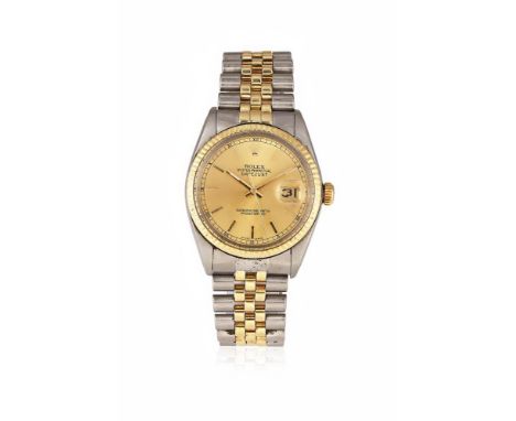 ROLEX, OYSTER PERPETUAL DATEJUST, REF. 16013  A BI-METAL BRACELET WATCH WITH DATE, NO. 5733181, CIRCA 1978Movement: Cal. 3035