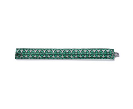 STEPHEN WEBSTER, AN EMERALD BRACELET LONDON 2013 Composed of navette shaped links within an openwork frame, pavé set througho