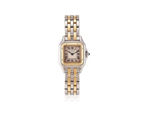 CARTIER, PANTHERE, REF. 1120 A LADY'S BI-METAL BRACELET WATCH, NO. 157818CD, CIRCA 1995Movement: Cal. 157, quartz, 4 jewels C
