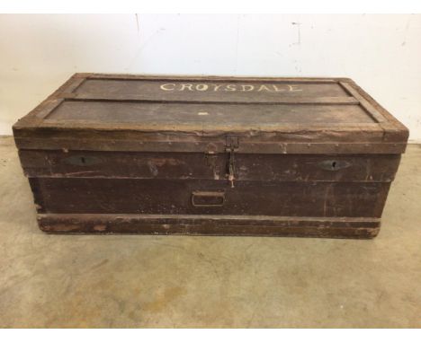 A lead lined travelling trunk with metal bound edges and contents, a large quantity of pianola rollsW:106cm x D:54cm x H:38cm