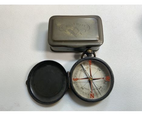 A Victorian brass pocket compass also with a brass snuff box. 