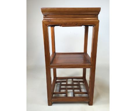 A Chinese hardwood plant stand with shelf below.W:37cm x D:37cm x H:73cm