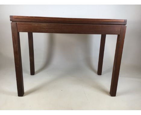 A solid teak mid century military RAF folding card table of large proportions. Stamped L.W.C 1976. W:92cm x D:51cm x H:71cm