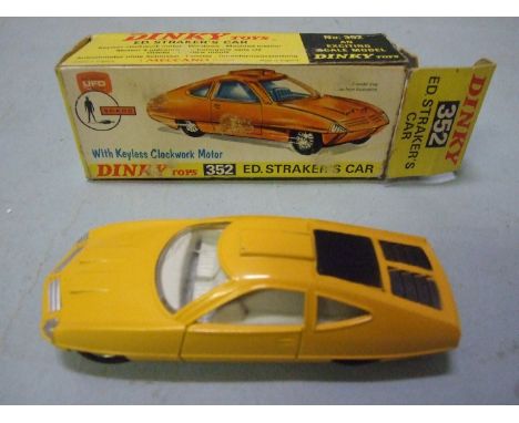 Dinky Toys, 352 Ed. Straker's Car, yellow, grey interior, black engine cover, boxed, (box a/f), with leaflet.