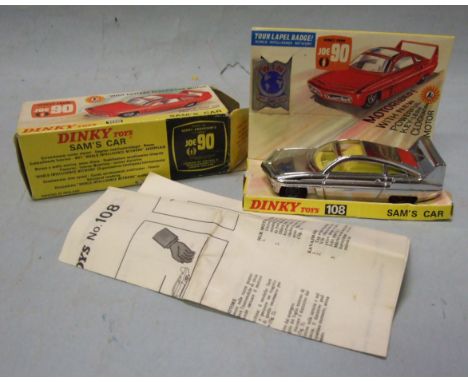 Dinky Toys, 108, Joe 90, Sam's Car, chrome, with lemon interior, in original box with display stand, lapel badge and leaflet.