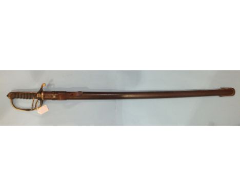 A George V Royal Artillery Officer's sword, the 86cm blade etched and marked R Groves, Woolwich, with basket guard and fish s