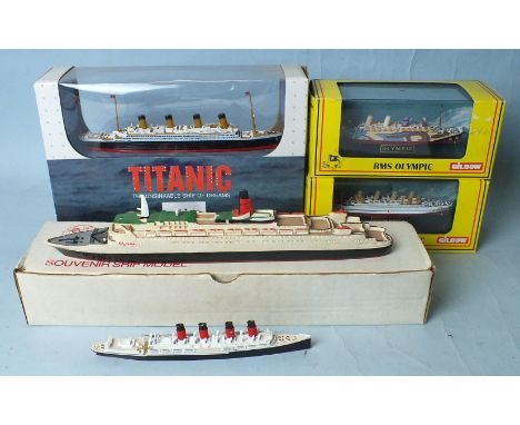 A Claytown Collection Titanic, boxed, with certificate, two boxed Gilbow ships: RMS Britannic and RMS Olympic, a boxed Cunard