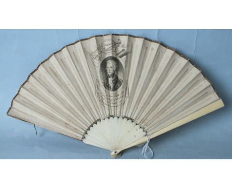 Horatio Nelson, a fan of bone sticks and guards with paper leaf printed with a portrait of Admiral Lord Nelson and the inscri