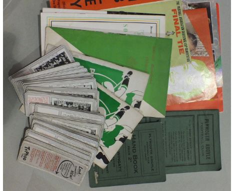 Six Plymouth Argyle F C handbooks 1926/27, 1946/47, 1947/48, 1948/49, 1950/51, 1951/52, a 1965 F A Cup final, Leeds v Liverpo