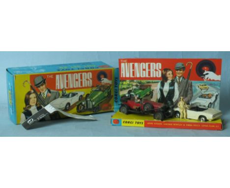 Corgi Gift Set 40, The Avengers, Bentley and Lotus Elan, with John Steed and Emma Peel figures and Corgi Model Club leaflet, 
