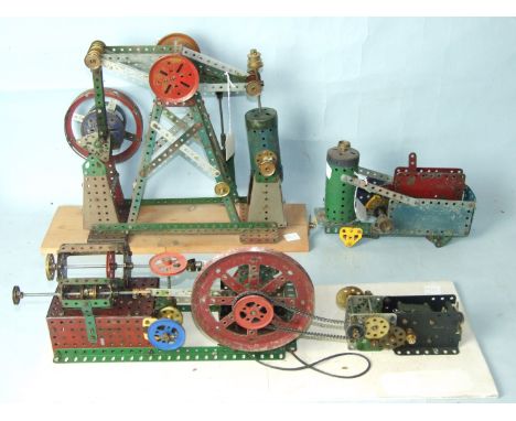 A Meccano beam engine model and two other Meccano model engines, (3).