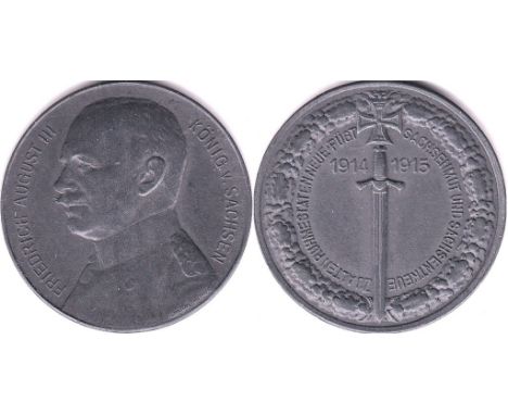 Germany(Saxony)-WWI bronze medallion,Federial III bust,-1914-1918, iron cross above a sword,NEF,32mm