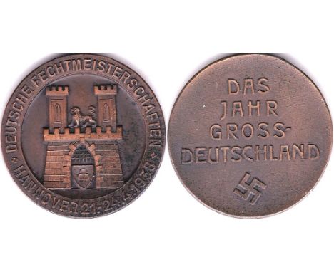 1938 Bronze Token-obv castle, rev Das(Jahr) Cross-Deutschland,NEF
