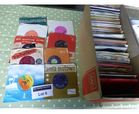 Records : 150+ 7" singles from early 1960's onwards, mostly with original sleeves, incl Beatles, Dupree, Rolling Stones - var