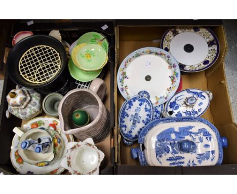 Ceramics - a Victorian Copeland Spode Willow pattern sauce tureen and cover; others, smaller, assorted patterns; a Noritake c