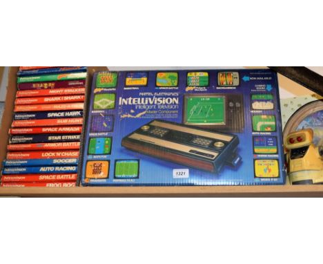 Vintage Gaming - a Mattel Intellivision console, boxed with assorted gamed inc Burger Tme, Tron, Star Strike, Frog Bog, Sub H