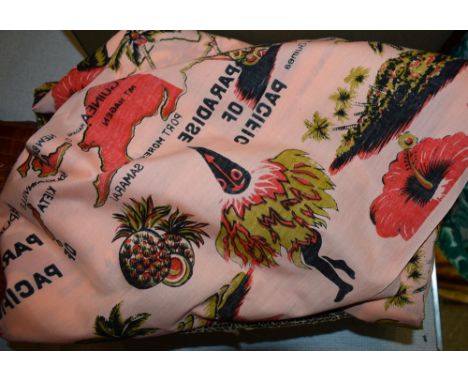 Tribal Art - Textiles/Costume - a Papa New Guinean sari, printed with tribal motifs, palm trees, etc; scarf (2) 