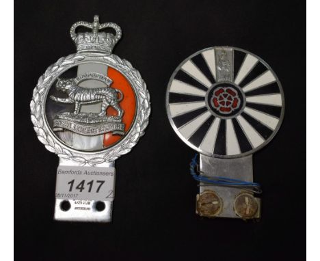 Car Mascots - a Hindoostan Royal Leicestershire circular badge with crown mount; another chrome and enamel mascot (2) 