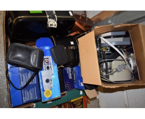Cameras & binoculars - Polaroid super swinger, boxed;  others digital etc;  leather covers binoculars etc qty
