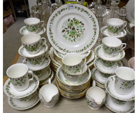 A Colclough Sedgley pattern part dinner and tea service comprising dinner plates, salad plates, side plates, bowls, cups and 