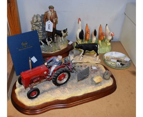A large Border Five Arts group, ploughing tractor; another, next to Go; Border Fine Arts Country Kitchen cockerals toast rack