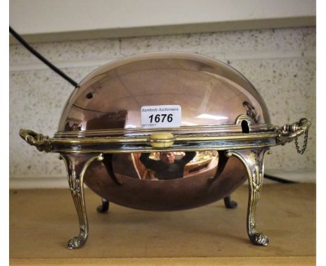 An E.P.N.S. oval breakfast dish, retractable cover, monogrammed for David Flatner, Esq of Hooton Levitt Hall, ivory button, r