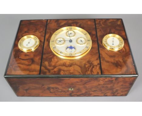 Humidor - Dunhill, Frankreich, gemarkt, rechteckiges Zedernholzgehäuse mit Wurzelholzfurnier und schwarzen Bandintarsien, lac