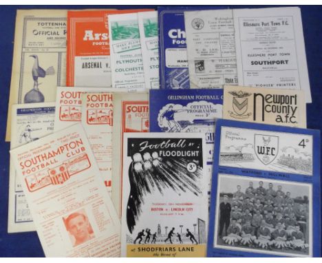 Football programmes, selection 1946/7 to 59/60, (16), various Clubs inc. Southampton, Gillingham, Boston, Tottenham, Watford 