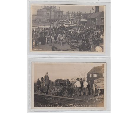 Postcards, Suffolk, 4 RP's, Shipping Sugar Beet to Holland (Snape area), First tram at Lowestoft, Trip to the Alps from Lowes