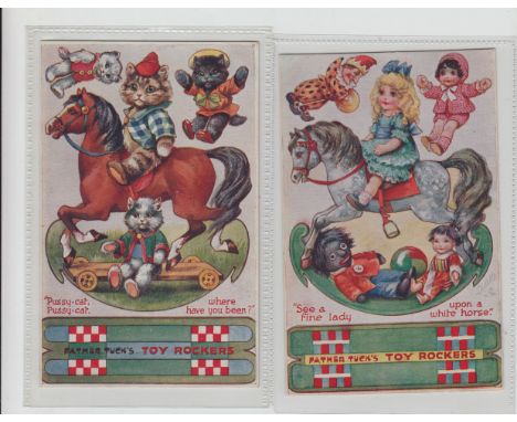 Postcards, two Tuck-published cut-out series 3399, 'Toy Rockers', 'Pussy cat, Pussy cat where have you been' unsigned Louis W
