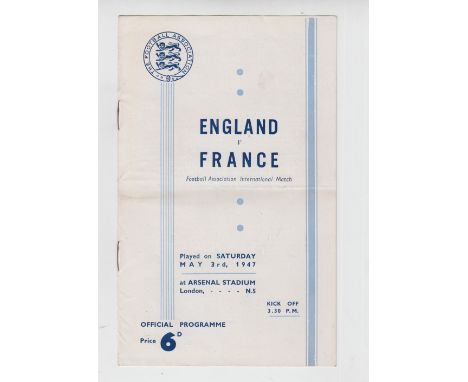 Football programme, At Highbury, England v France, 3 May 1947 (light fold, tc o/w vg) (1)