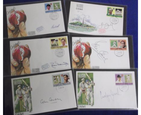 Cricket autographs, six commemorative signed first day covers from the Leaders of World Cricket Series, each with related spe