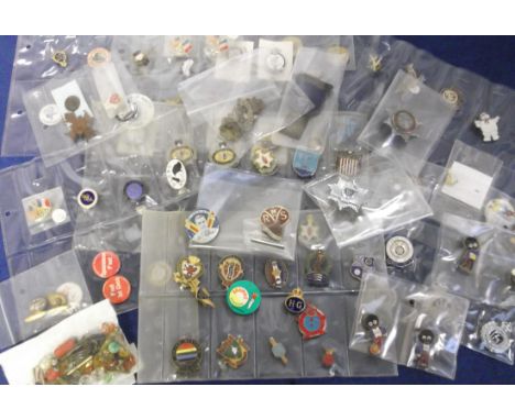 Badges & pins, interesting selection of approx. 90 badges & pins, mainly enamel examples, various issuers inc. Robertson's, b