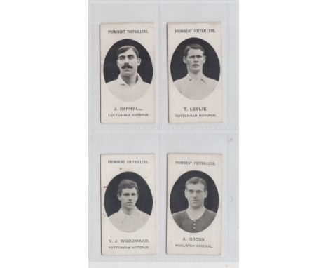 Cigarette cards, Taddy, Prominent Footballers, Tottenham Hotspur, 4 cards, J. Darnell & T. Leslie (both 1908 issue) & V.J. Wo