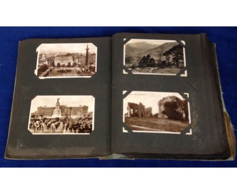 Postcards, large vintage album containing mainly RP views of Scotland and other places in the UK, 40 cards of a Military WW1 