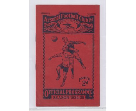 Football programme, Arsenal v Liverpool, 1 September, 1934, Division 1 (sl cr, gd) (1)