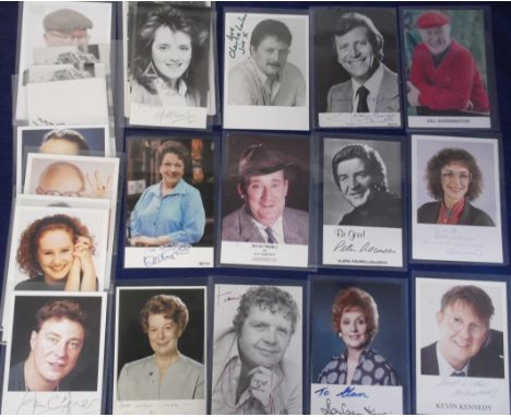 TV Autographs, Coronation Street, 45+ portrait cards, circa 1990's, approx. half bearing original signatures inc. Peter Adams
