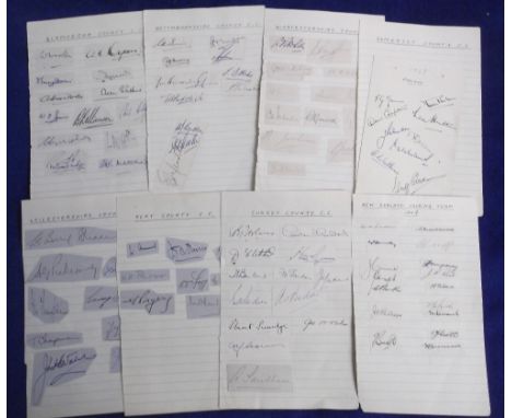 Cricket autographs, selection of mostly laid down signatures on text book pages, all circa 1949/50, 9 sheets in total inc. En