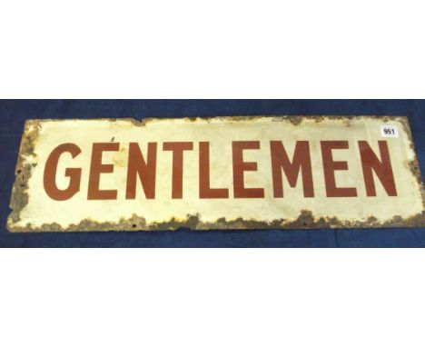 Enamel Sign, vintage 'Gentlemen' single sided enamel railway station sign, 69cm x 20cm, (heavy wear to edges but writing in t