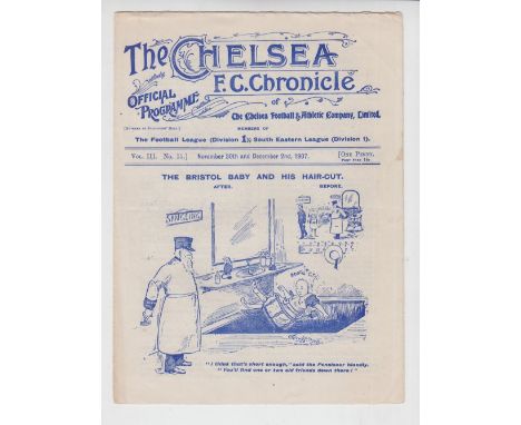 Football programme, Chelsea v Blackburn Rovers, 2 December 1907, Division 2, also covers Chelsea v Woolwich Arsenal, 30 Nov, 