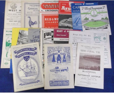 Football programmes, 1940's/50's selection (16), including Blackpool v Tottenham FAC semi final at Villa Park 1953, Hearts v 