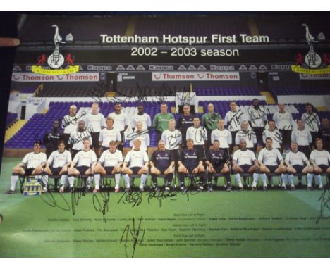 Football autographs, Tottenham Hotspur FC, 2002-3, large, rolled, colour squad photo bearing 27 autographs. Signatures includ