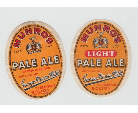 Beer labels, George Munro & Co Ltd, Bolton, Pale Ale & Light Pale Ale, v.o's, (one sl marks, other gen gd) (2)