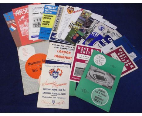 Football programmes, a selection of British v Foreign, European games, Testimonial etc, noted London v Frankfurt I.C.F.C. 195