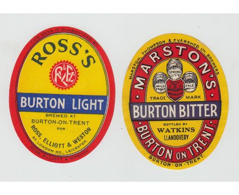 Beer labels, Marston, Thompson & Evershed Ltd Breweries, Burton Bitter bottled by Watkins, Llandovery, 87mm high & Ross, Elli