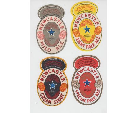 Beer labels, Newcastle Breweries Ltd, Newcastle Mild Ale, Light Pale Ale, Cream Stout & Special Pale Ale, shaped v.o's, 102mm