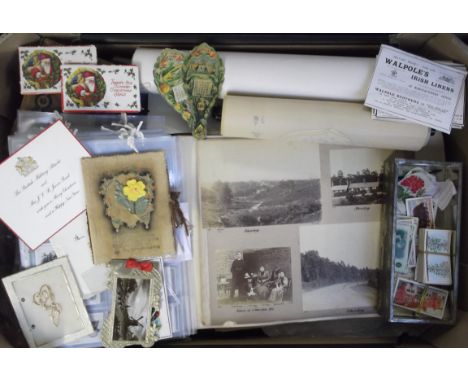 Photographs/ephemera, a box of mixed items including vintage photos on 30+ double-sided pages, numerous photos, 1895-1903, va